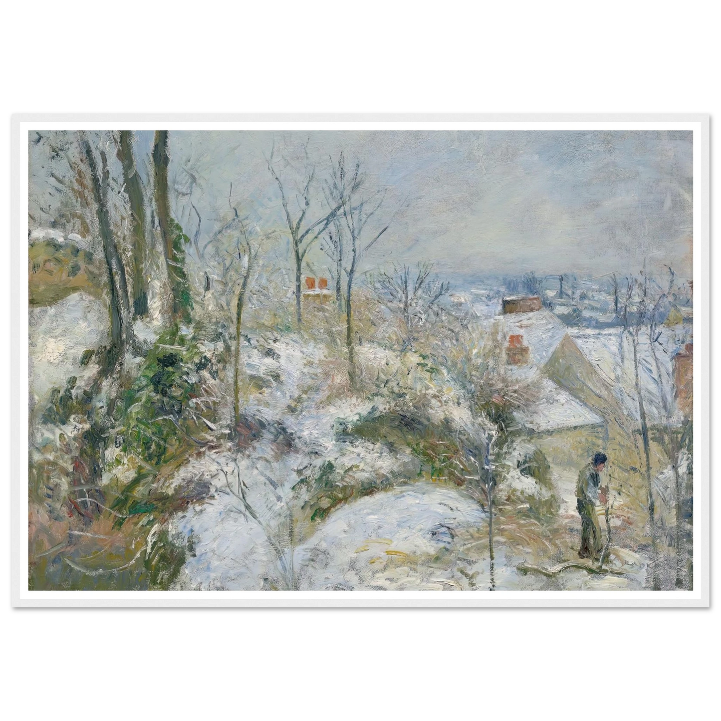 Rabbit Warren at Pontoise, Snow (1879) Art Print | Camille Pissarro - Framed Poster - 30x40 cm / 12x16″ - Black frame