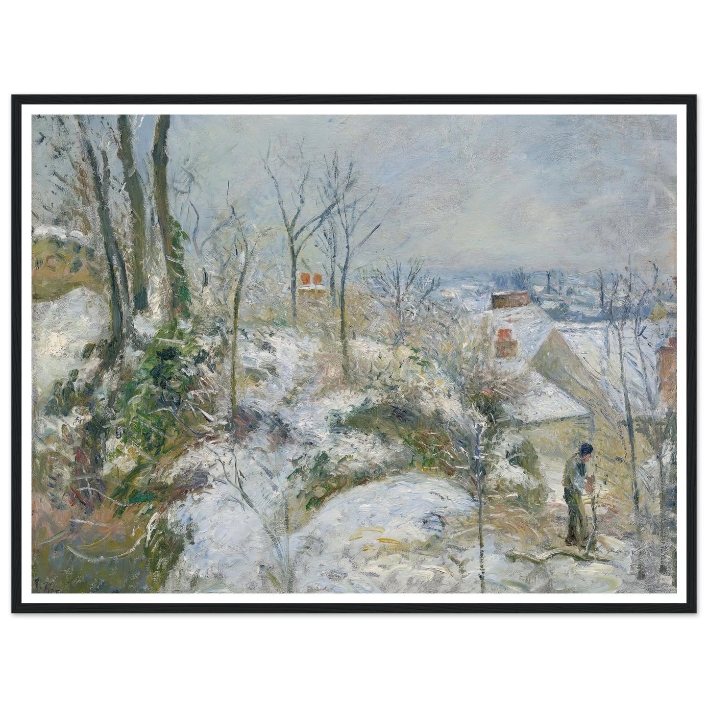 Rabbit Warren at Pontoise, Snow (1879) Art Print | Camille Pissarro - Framed Poster - 30x40 cm / 12x16″ - Black frame