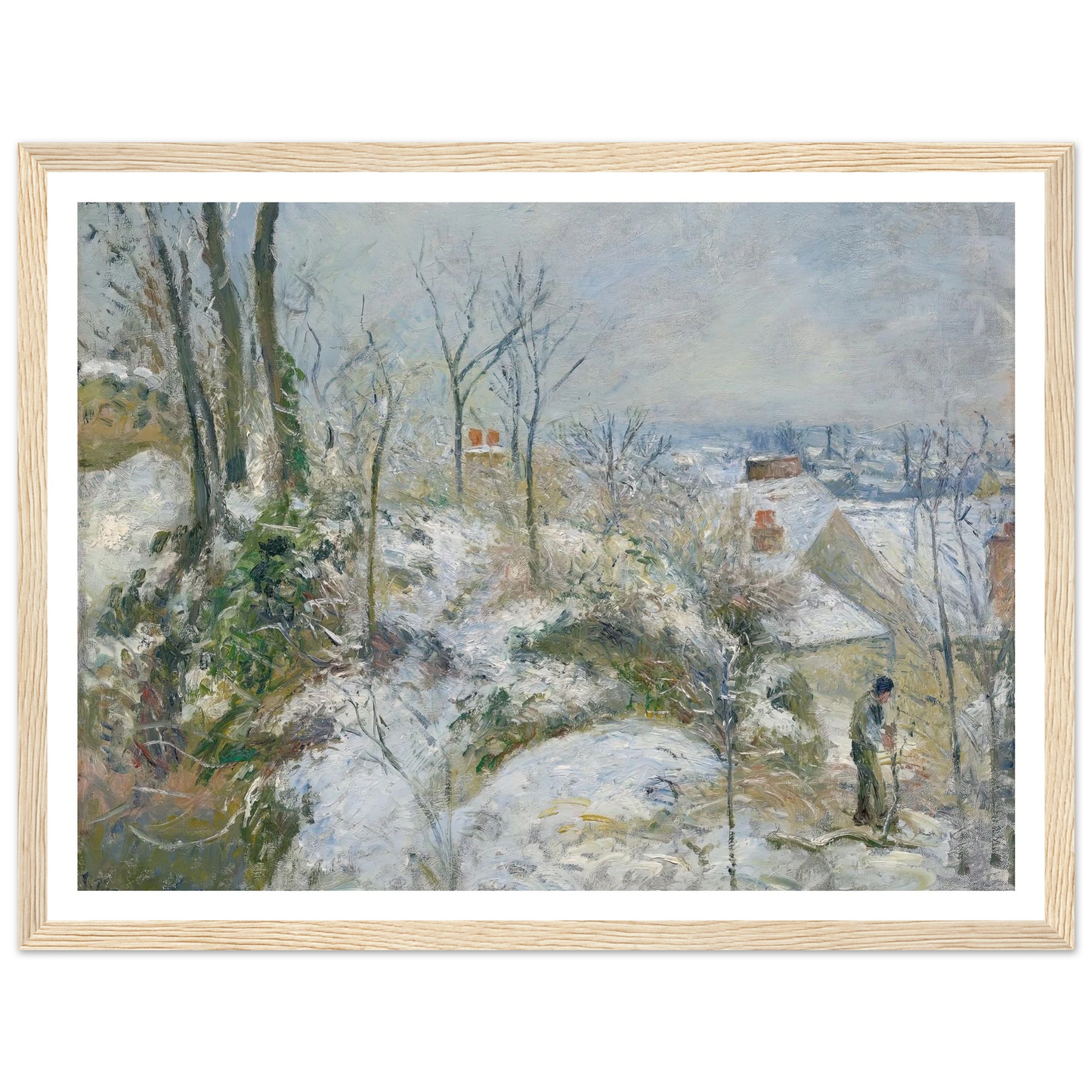Rabbit Warren at Pontoise, Snow (1879) Art Print | Camille Pissarro - Framed Poster - 30x40 cm / 12x16″ - Black frame