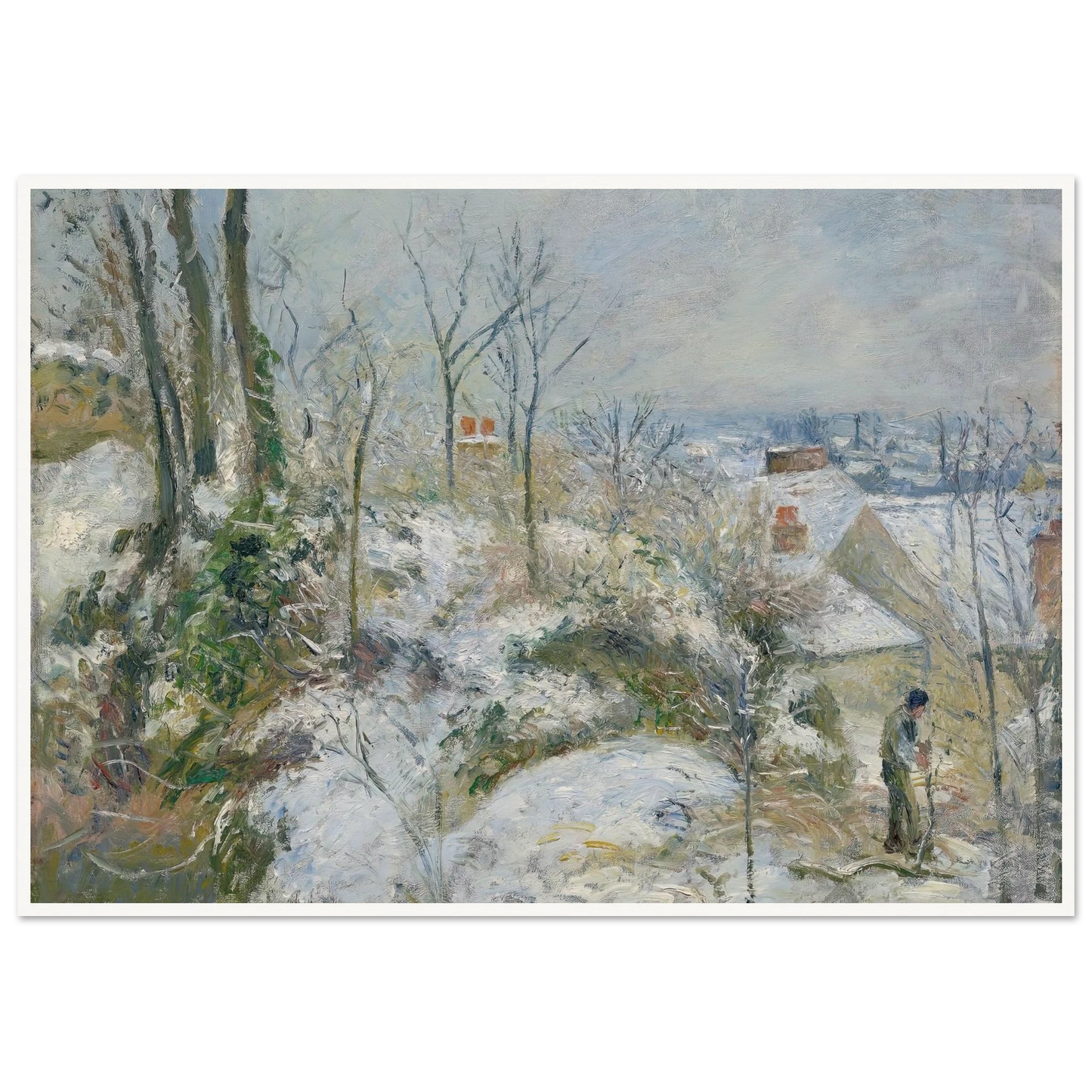 Rabbit Warren at Pontoise, Snow (1879) Art Print | Camille Pissarro - Framed Poster - 30x40 cm / 12x16″ - Black frame