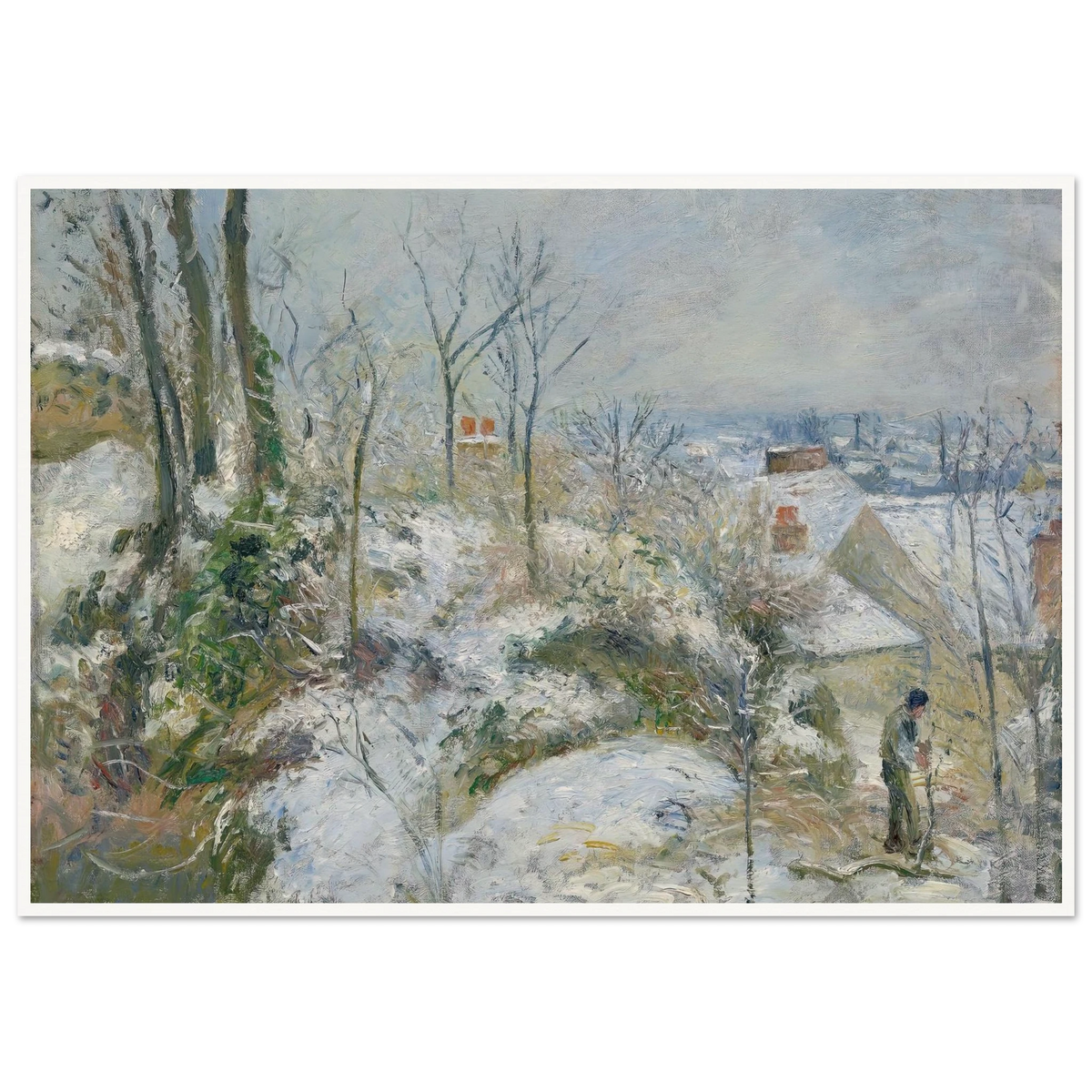 Rabbit Warren at Pontoise, Snow (1879) Art Print | Camille Pissarro - Framed Poster - 30x40 cm / 12x16″ - Black frame