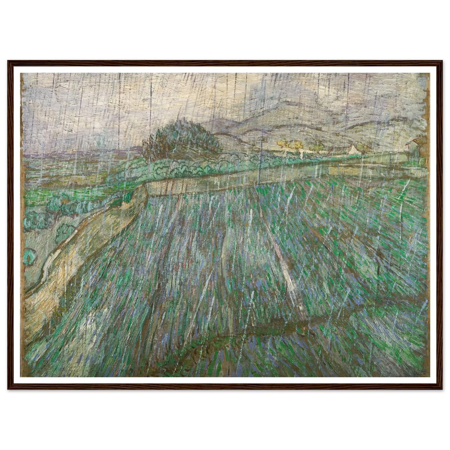 Rain Art Print | Vincent van Gogh - Framed Poster - 30x40 cm / 12x16″ - Black frame