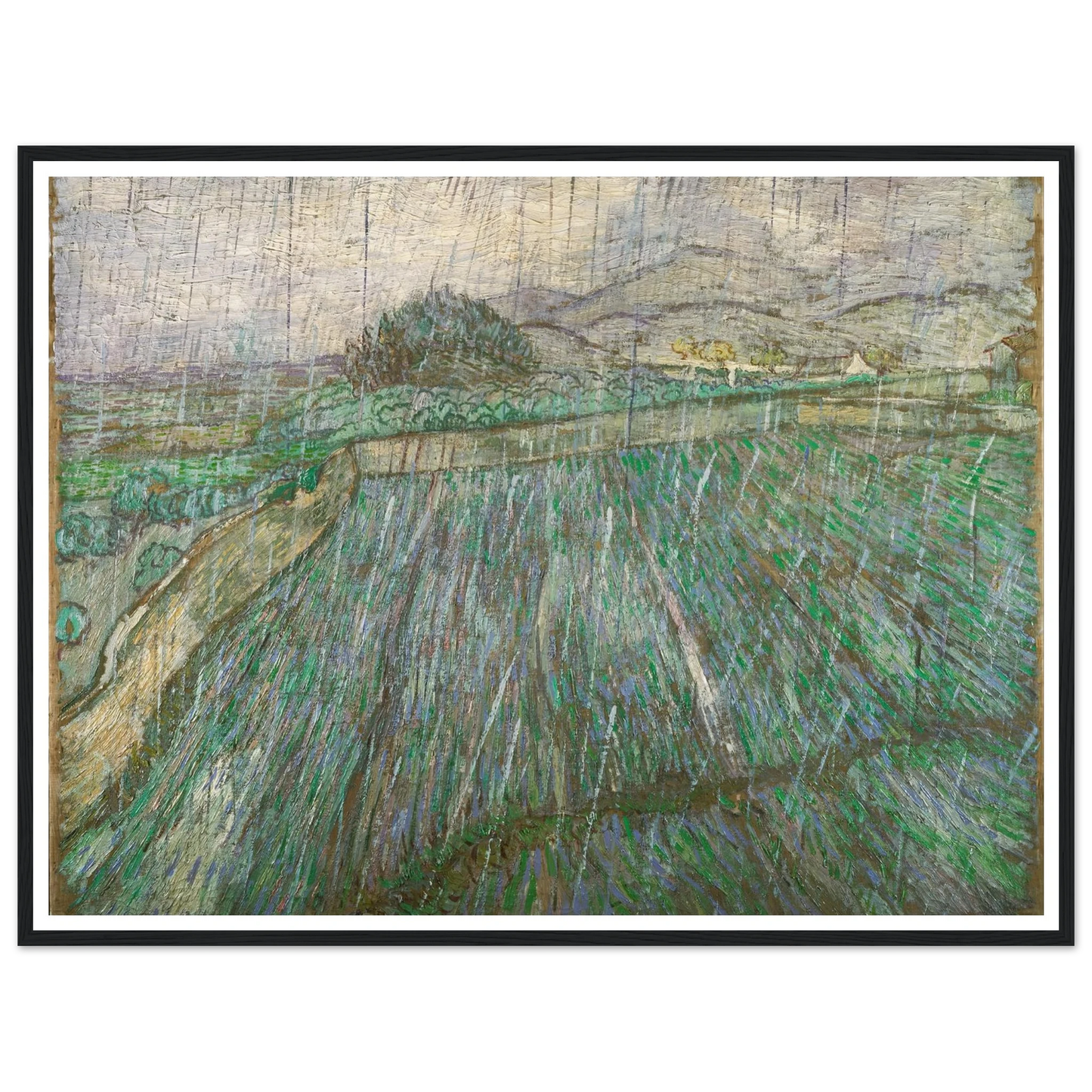 Rain Art Print | Vincent van Gogh - Framed Poster - 30x40 cm / 12x16″ - Black frame