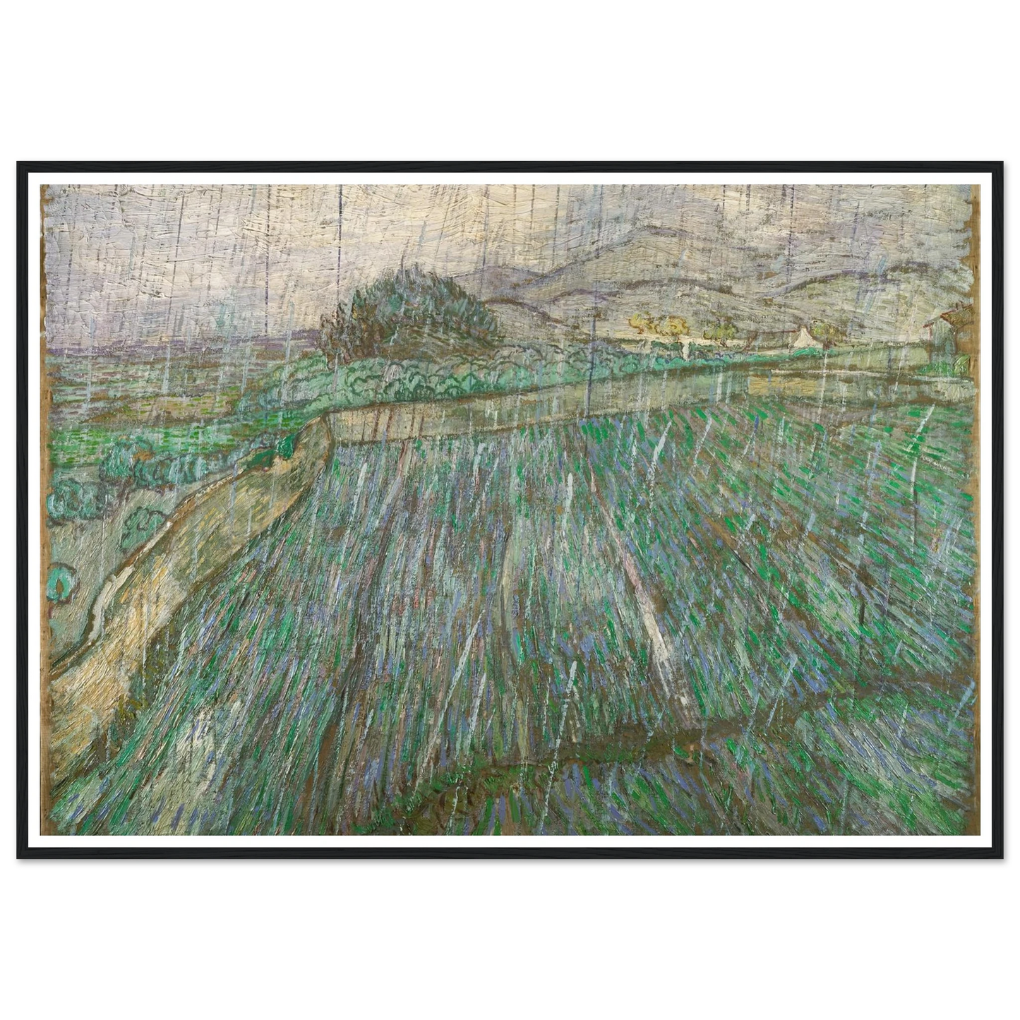 Rain Art Print | Vincent van Gogh - Framed Poster - 30x40 cm / 12x16″ - Black frame