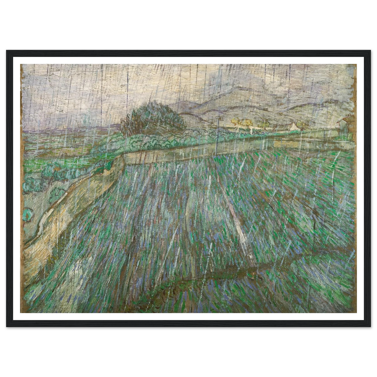 Rain Art Print | Vincent van Gogh - Framed Poster - 30x40 cm / 12x16″ - Black frame