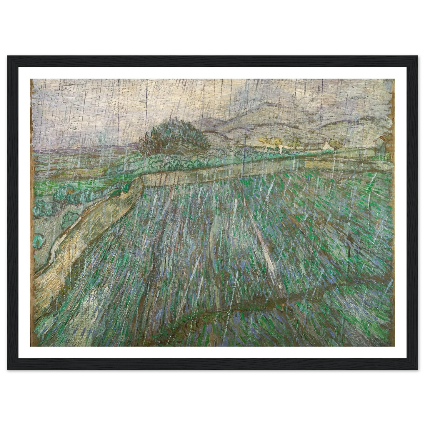 Rain Art Print | Vincent van Gogh - Framed Poster - 30x40 cm / 12x16″ - Black frame