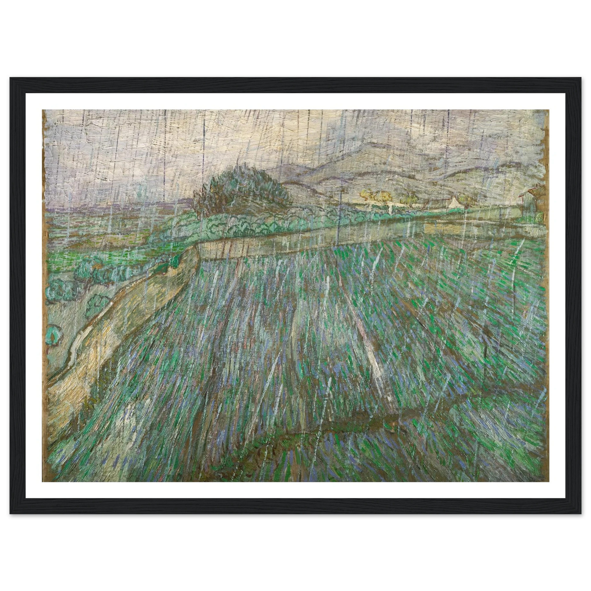 Rain Art Print | Vincent van Gogh - Framed Poster - 30x40 cm / 12x16″ - Black frame