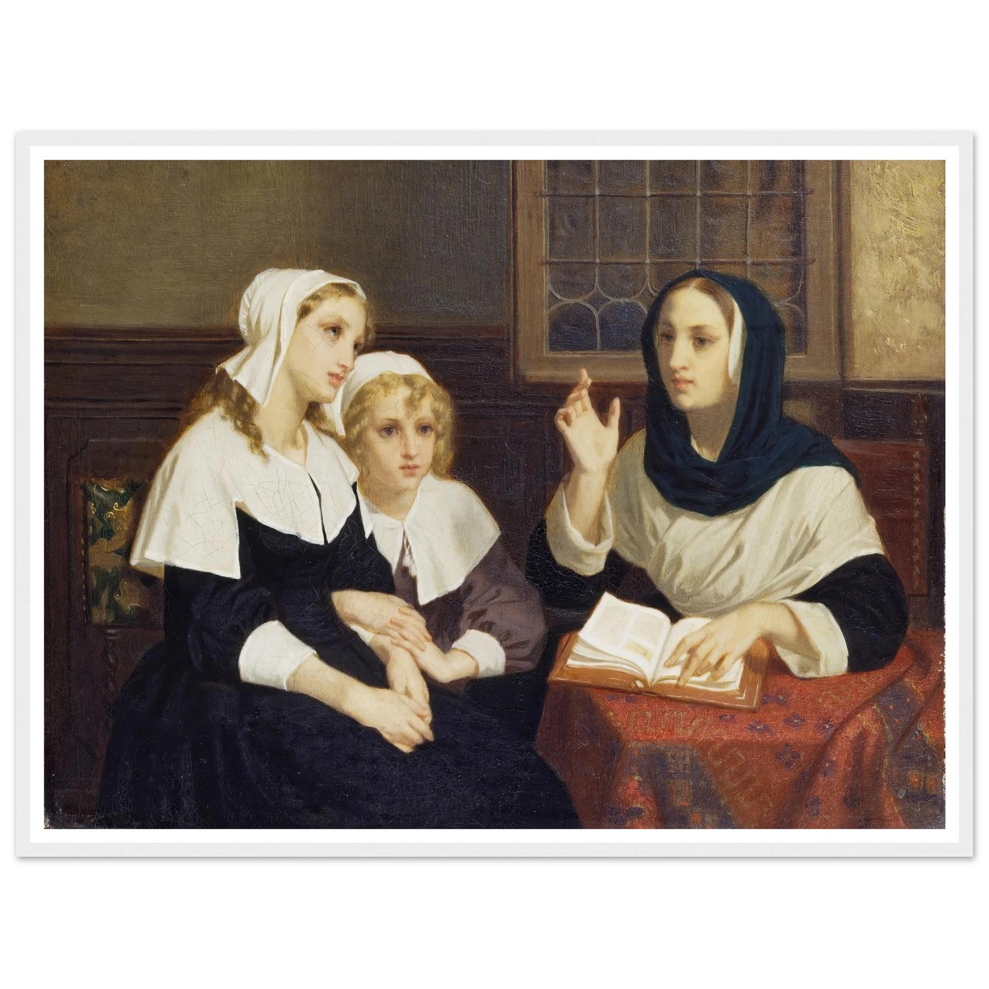 Reading the Bible (c. 1859) Art Print | Hugues Merle - Framed Poster - 30x40 cm / 12x16″ - Black frame