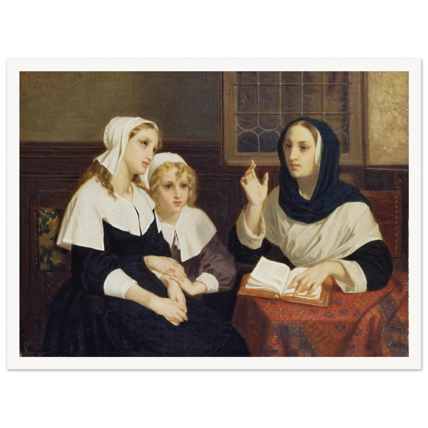 Reading the Bible (c. 1859) Art Print | Hugues Merle - Framed Poster - 30x40 cm / 12x16″ - Black frame