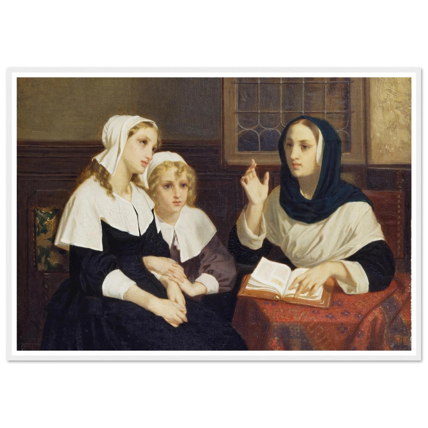 Reading the Bible (c. 1859) Art Print | Hugues Merle - Framed Poster - 30x40 cm / 12x16″ - Black frame