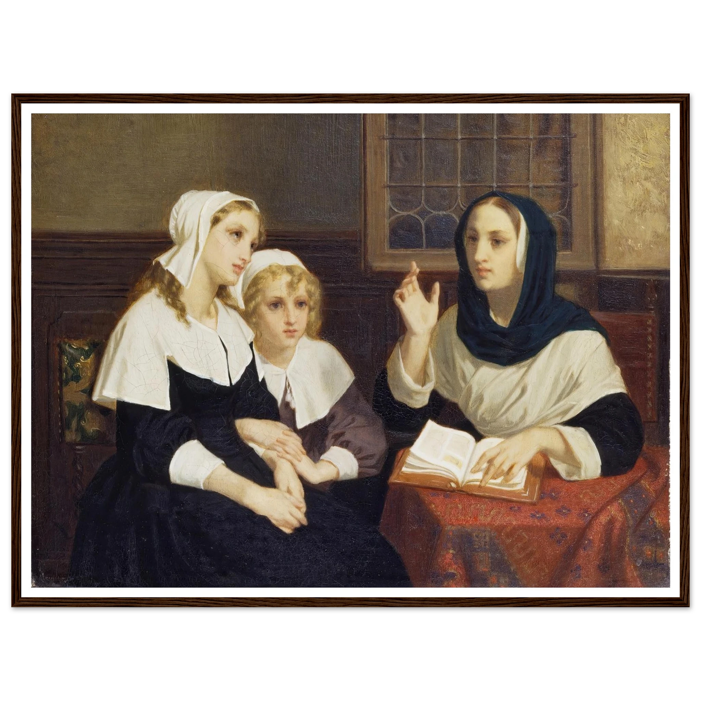 Reading the Bible (c. 1859) Art Print | Hugues Merle - Framed Poster - 30x40 cm / 12x16″ - Black frame