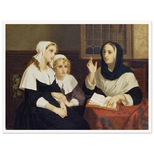 Reading the Bible (c. 1859) Art Print | Hugues Merle - Framed Poster - 30x40 cm / 12x16″ - Black frame