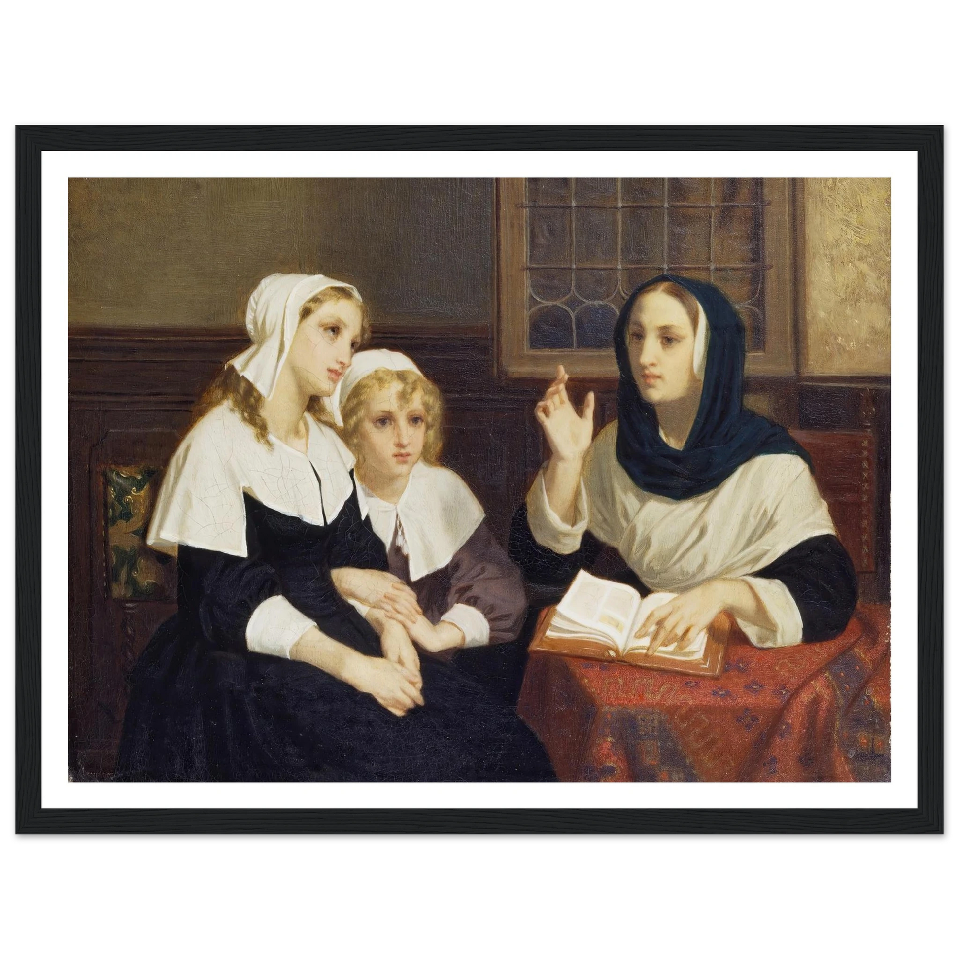 Reading the Bible (c. 1859) Art Print | Hugues Merle - Framed Poster - 30x40 cm / 12x16″ - Black frame