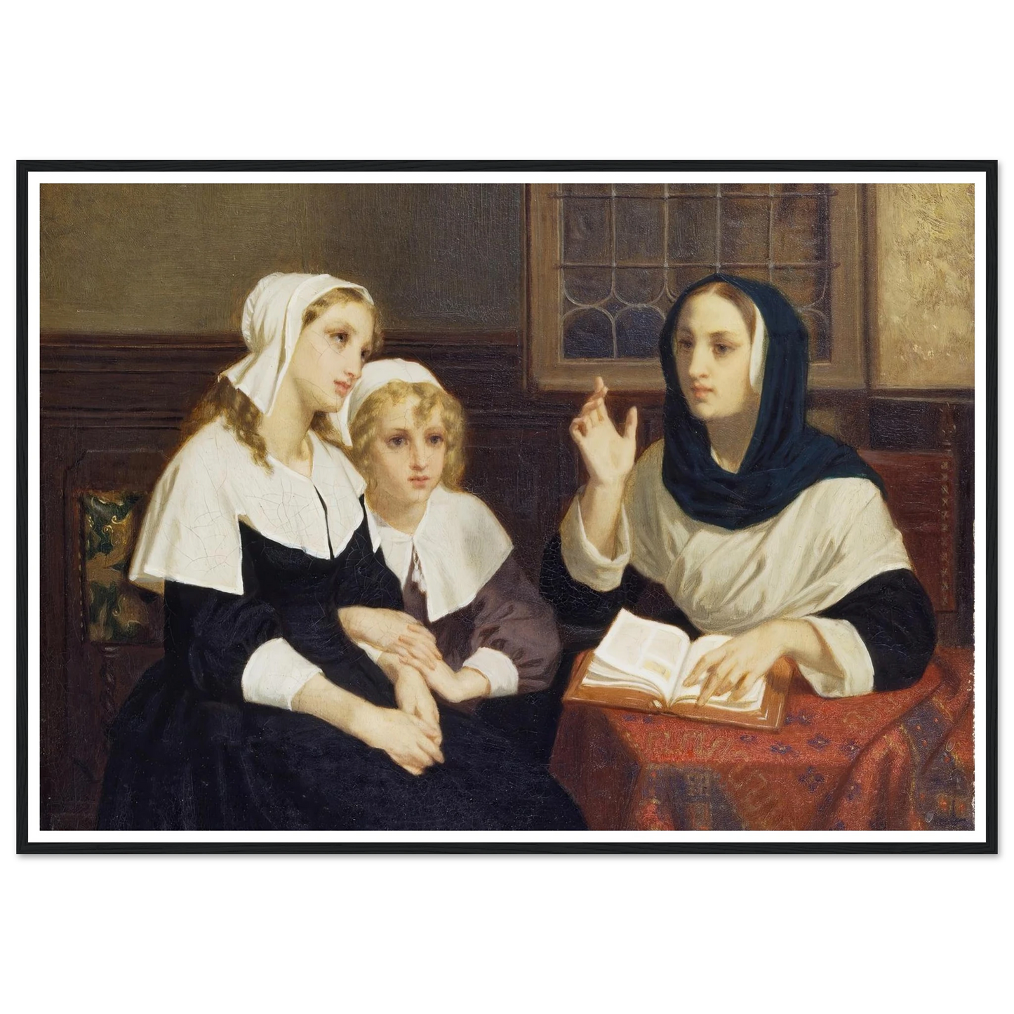 Reading the Bible (c. 1859) Art Print | Hugues Merle - Framed Poster - 30x40 cm / 12x16″ - Black frame