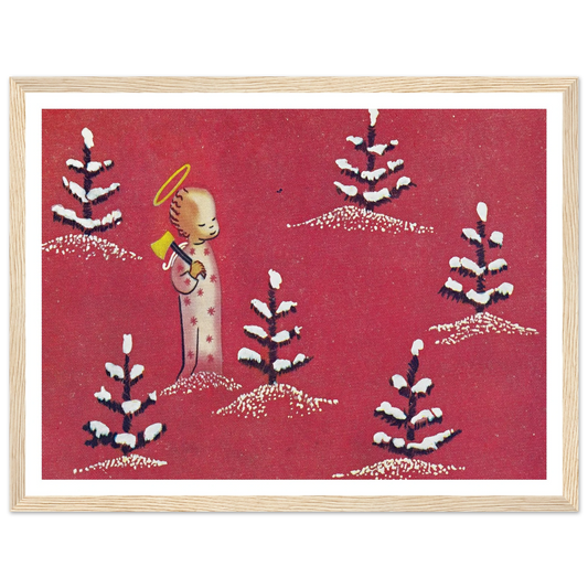 Red Winter Cherub Art - Framed Poster - 30x40 cm / 12x16″ - Black frame