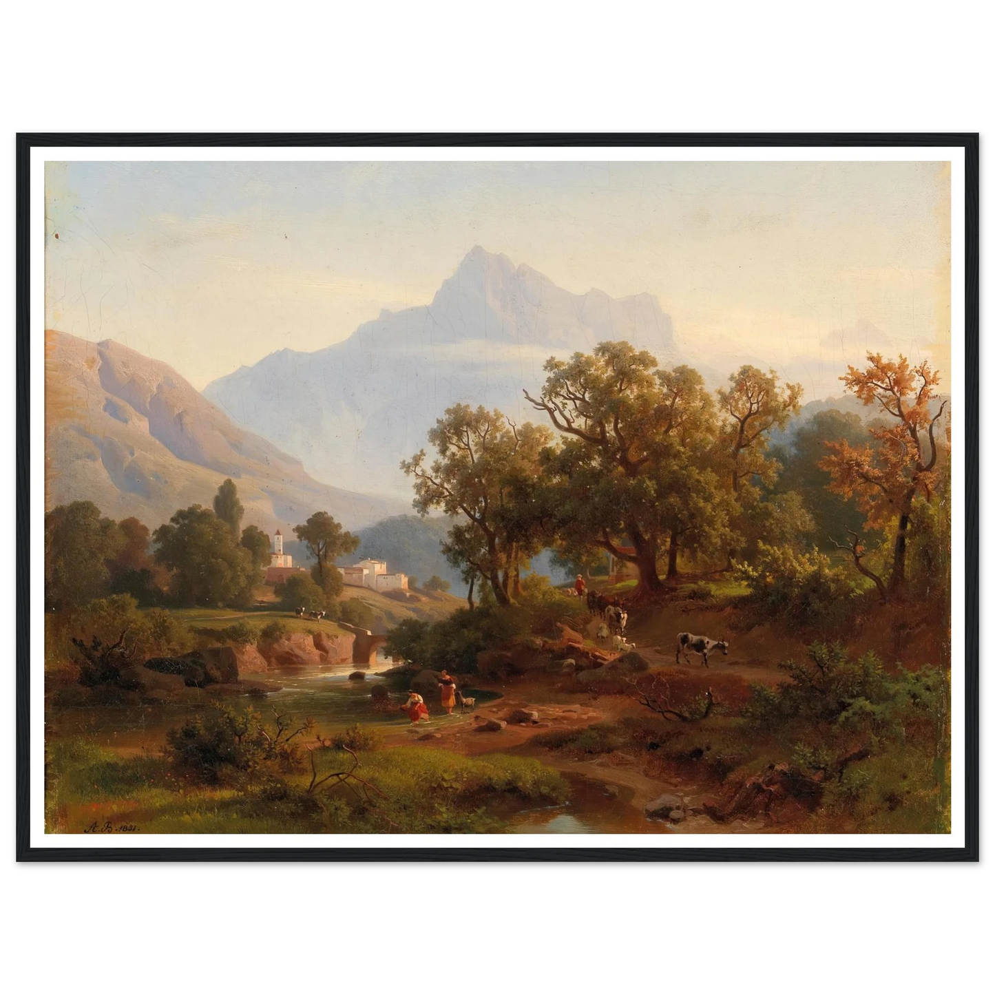 Region In South Tyrol–landscape In The Morning Light Art Print | August Behrendsen - Framed Poster - 30x40 cm / 12x16″ - Black frame
