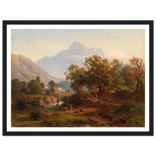 Region In South Tyrol–landscape In The Morning Light Art Print | August Behrendsen - Framed Poster - 30x40 cm / 12x16″ - Black frame