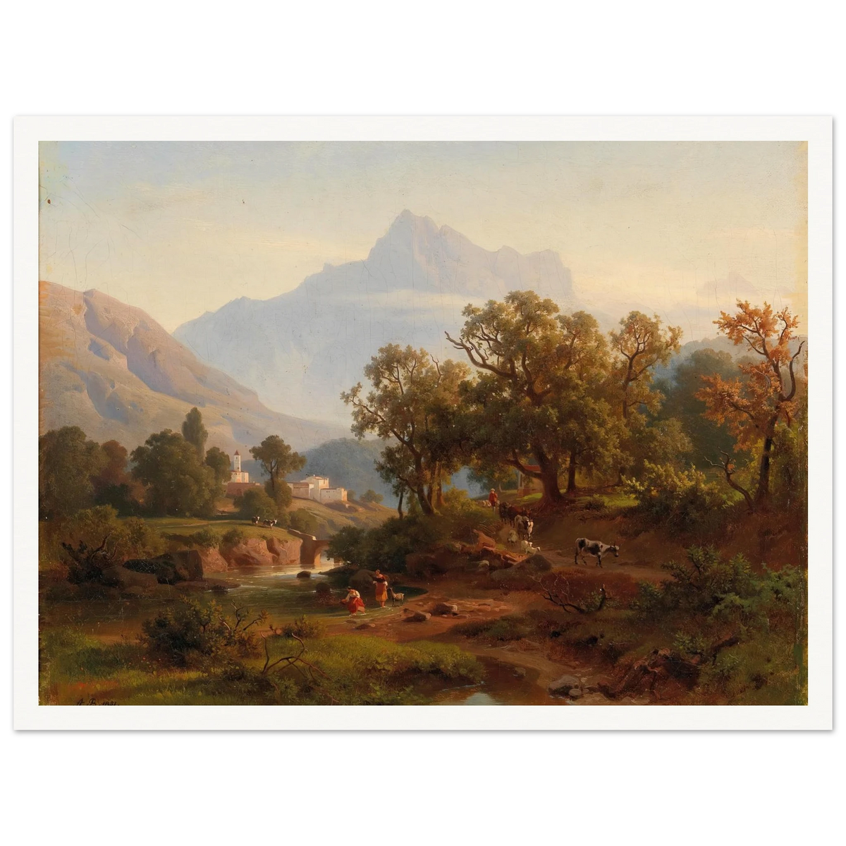 Region In South Tyrol–landscape In The Morning Light Art Print | August Behrendsen - Framed Poster - 30x40 cm / 12x16″ - Black frame