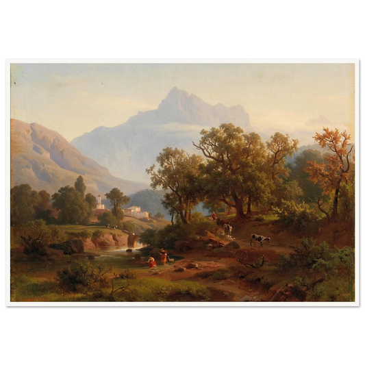 Region In South Tyrol–landscape In The Morning Light Art Print | August Behrendsen - Framed Poster - 30x40 cm / 12x16″ - Black frame