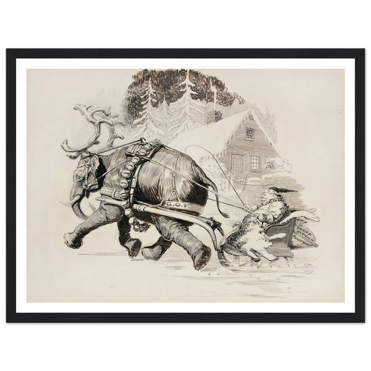 Reindeer Sleigh In The Woods - Framed Poster - 30x40 cm / 12x16″ - Black frame