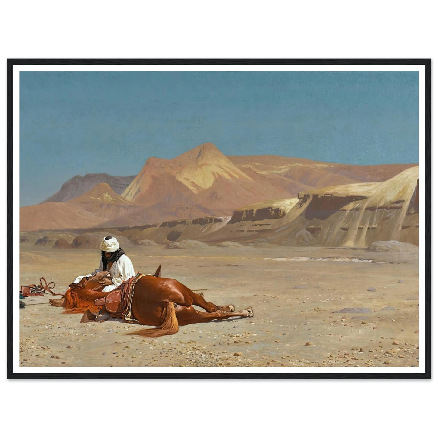 Rider and His Steed In The Desert Art Print | Jean Leon Gerome - Framed Poster - 30x40 cm / 12x16″ - Black frame