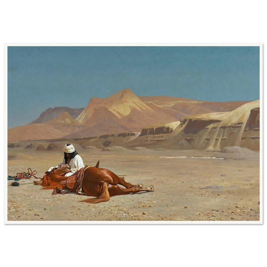 Rider and His Steed In The Desert Art Print | Jean Leon Gerome - Framed Poster - 30x40 cm / 12x16″ - Black frame
