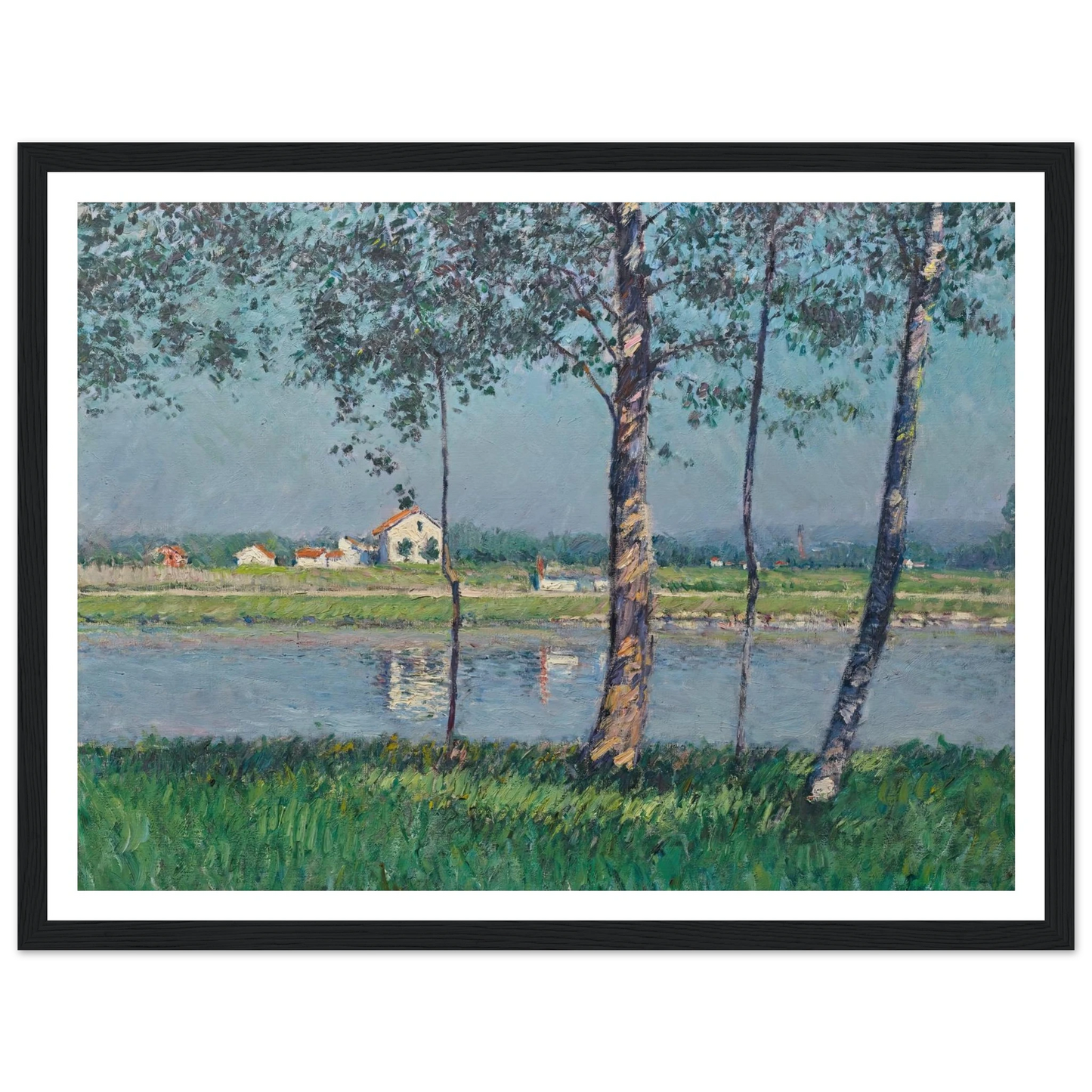 Rive de la Seine au Petit-Gennevilliers (circa 1888) Art Print | Gustave Caillebotte - Framed Poster - 30x40 cm / 12x16″ - Black frame