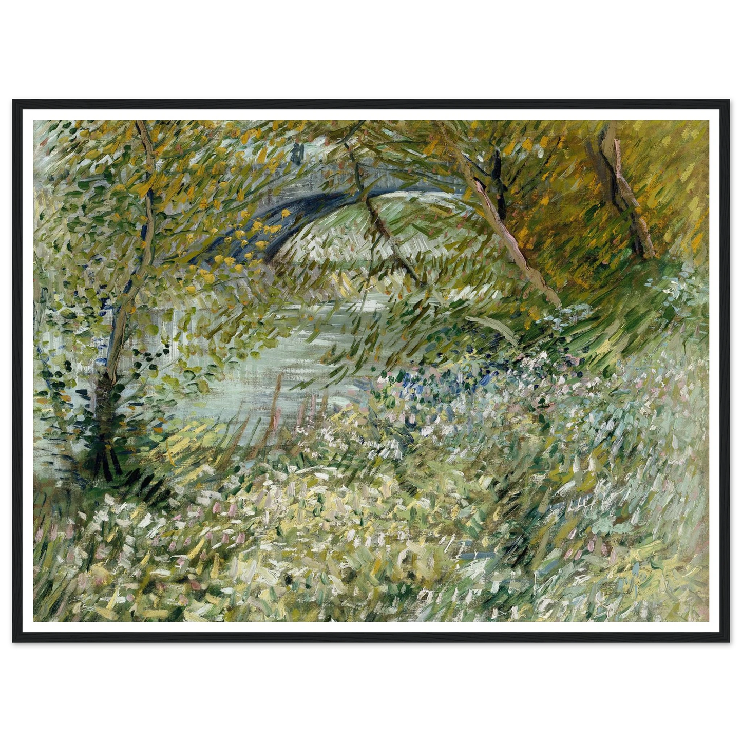 River Bank in Springtime (1887) Art Print | Vincent van Gogh - Framed Poster - 30x40 cm / 12x16″ - Black frame