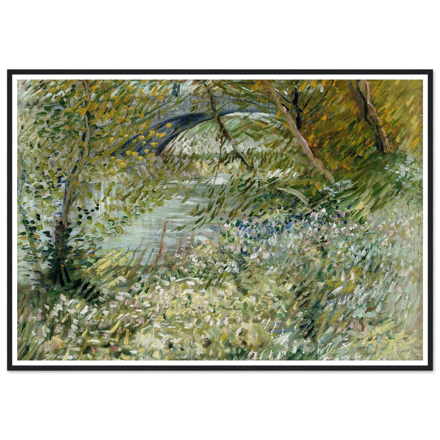 River Bank in Springtime (1887) Art Print | Vincent van Gogh - Framed Poster - 30x40 cm / 12x16″ - Black frame