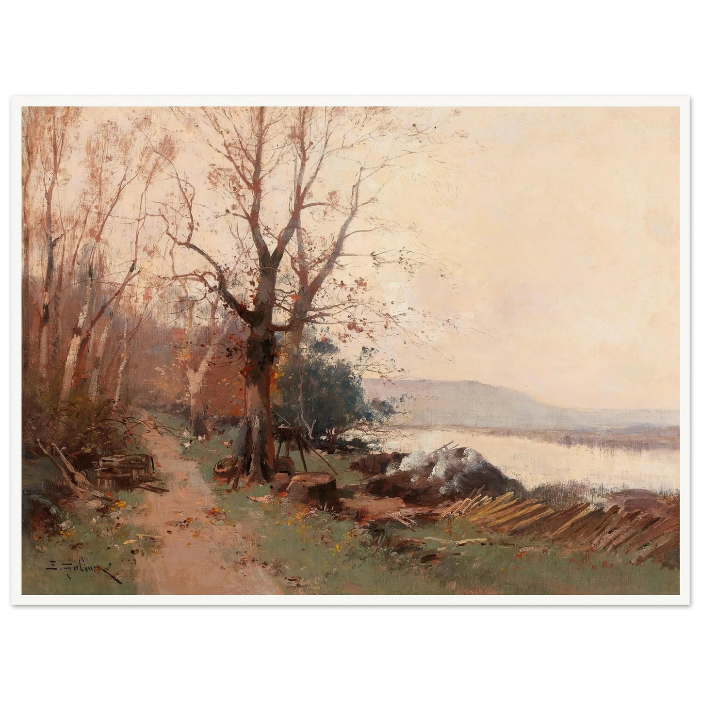 River Landscape Art Print | Eugene Galien Laloue - Framed Poster - 30x40 cm / 12x16″ - Black frame
