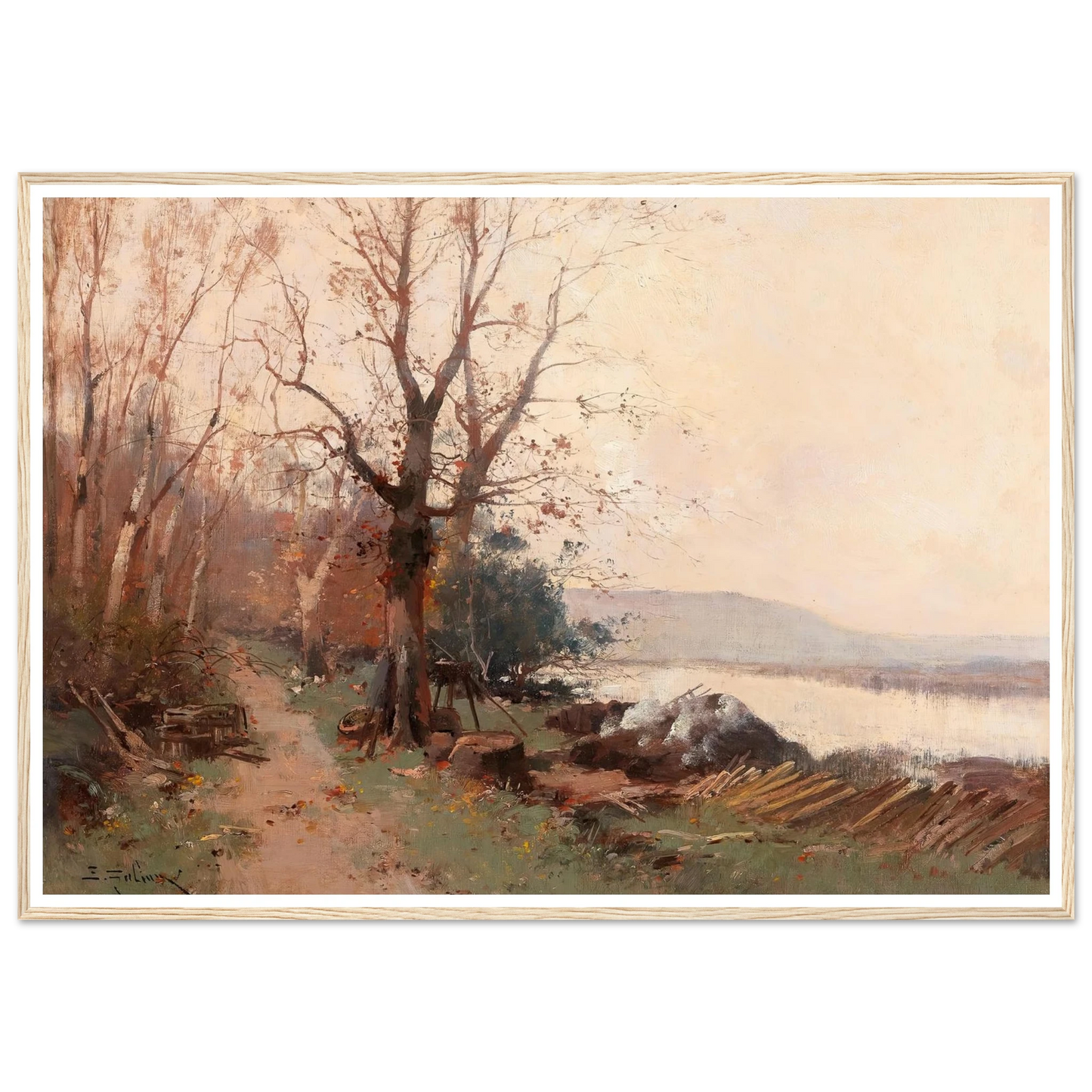 River Landscape Art Print | Eugene Galien Laloue - Framed Poster - 30x40 cm / 12x16″ - Black frame