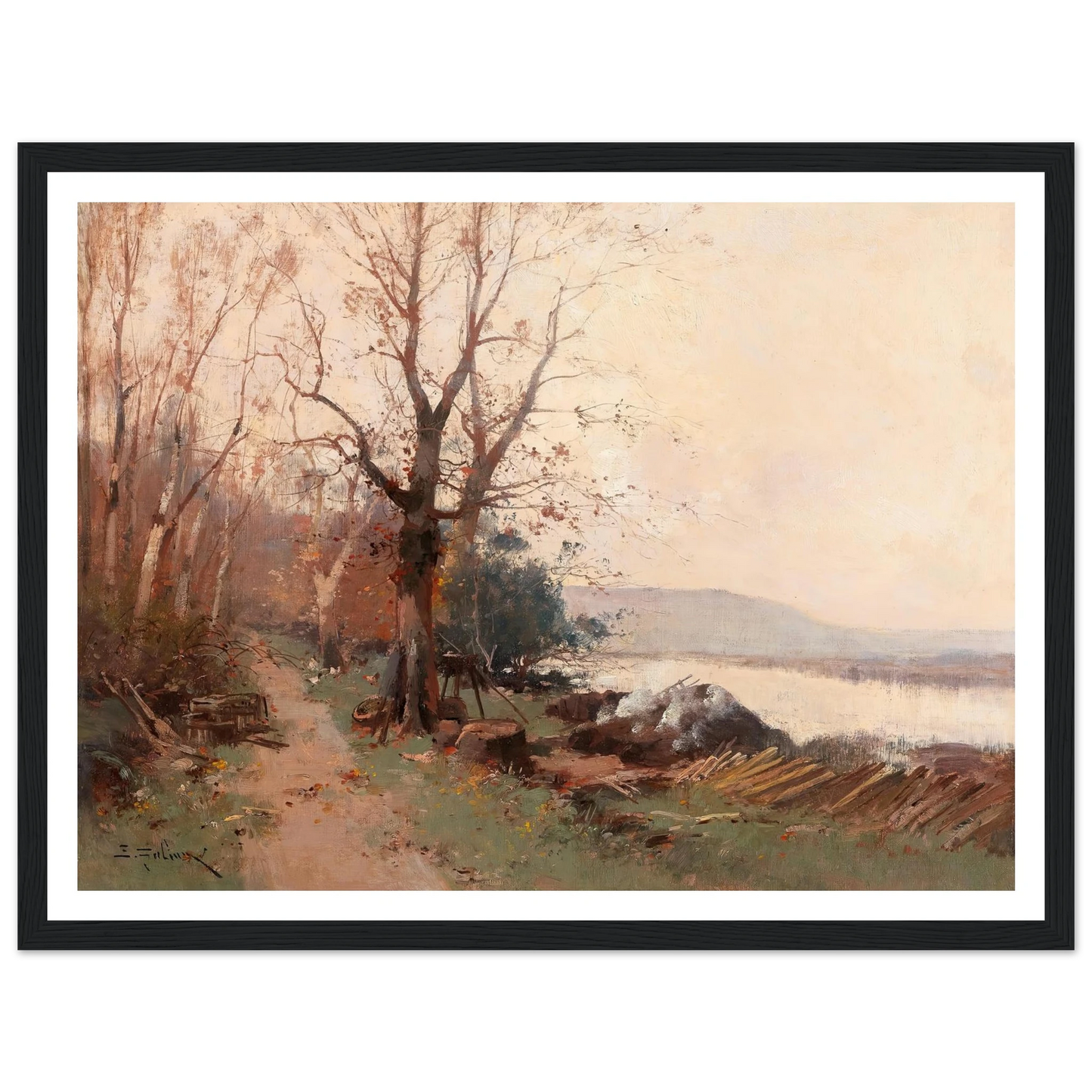 River Landscape Art Print | Eugene Galien Laloue - Framed Poster - 30x40 cm / 12x16″ - Black frame