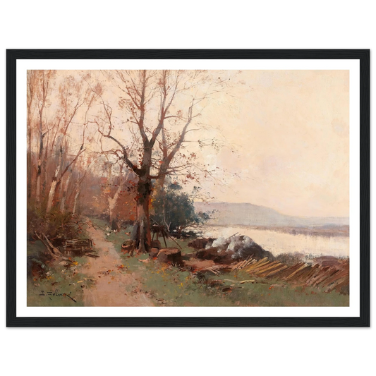 River Landscape Art Print | Eugene Galien Laloue - Framed Poster - 30x40 cm / 12x16″ - Black frame