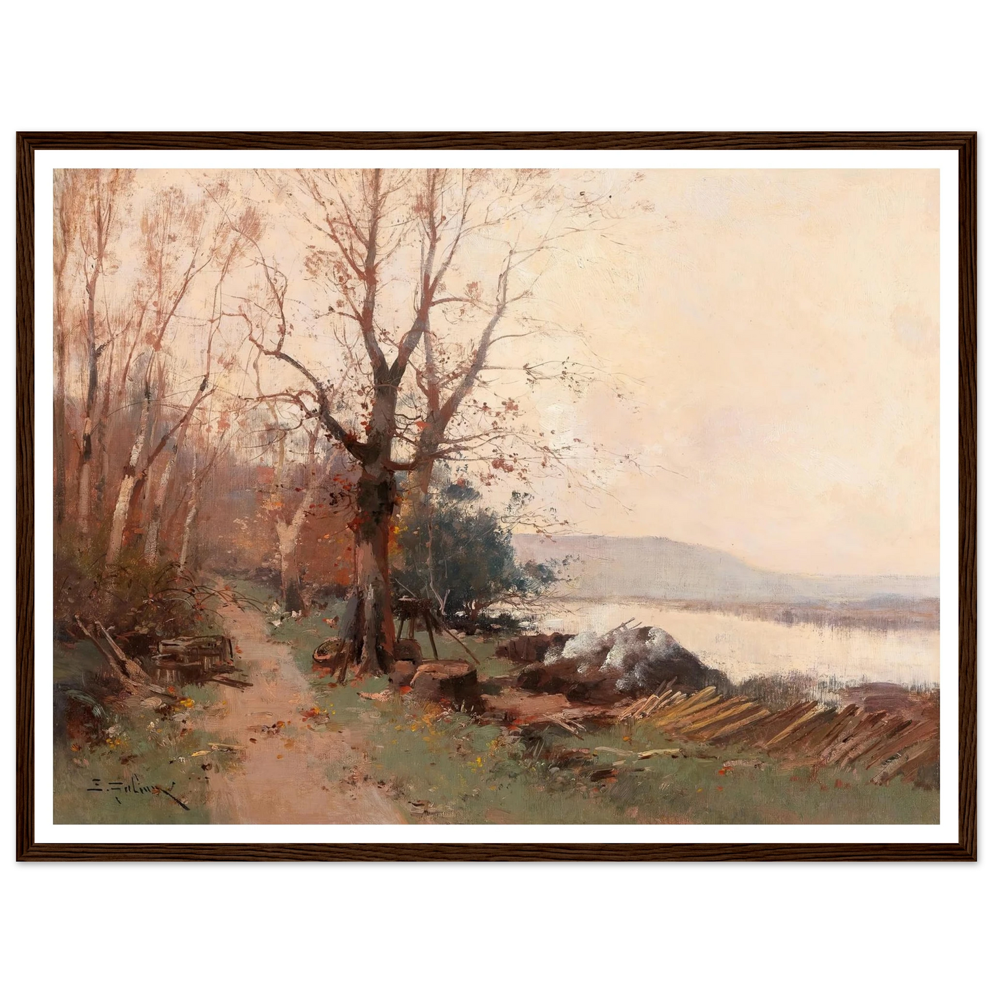 River Landscape Art Print | Eugene Galien Laloue - Framed Poster - 30x40 cm / 12x16″ - Black frame