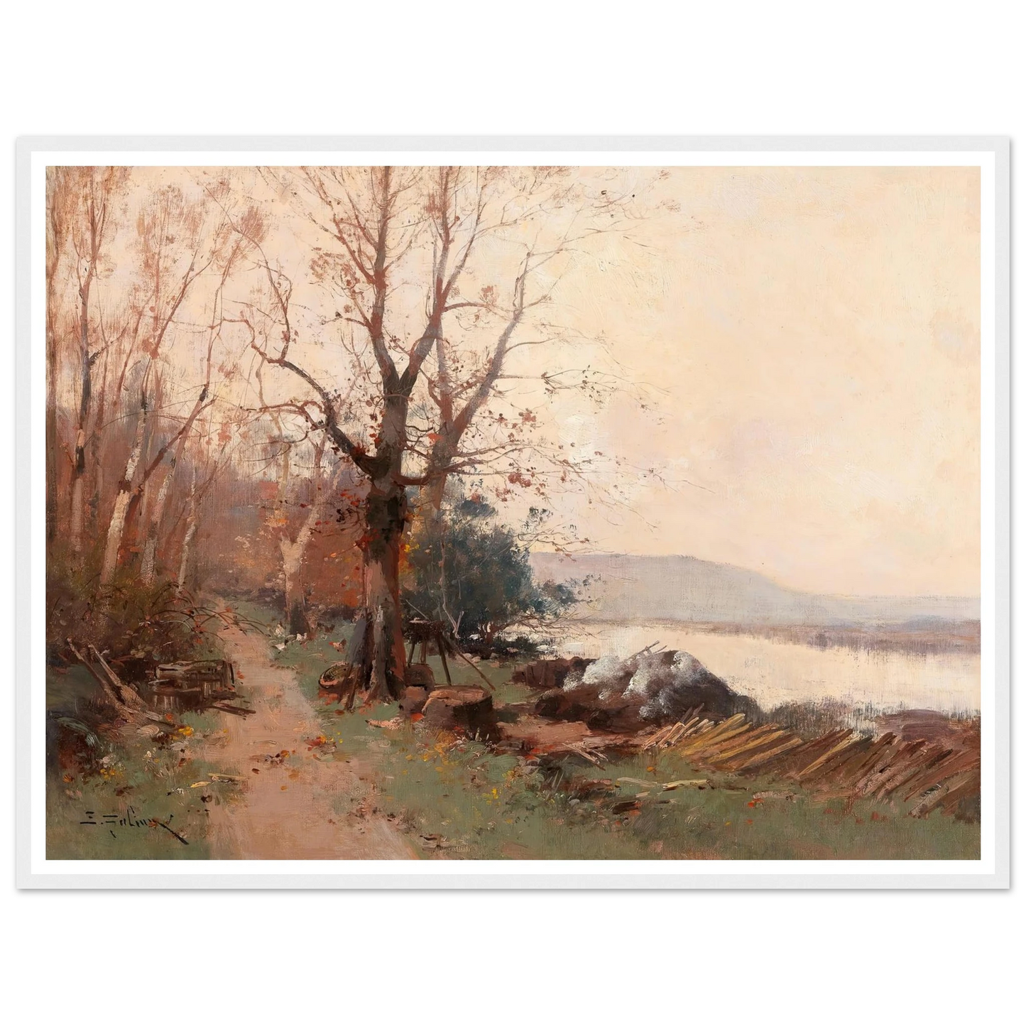 River Landscape Art Print | Eugene Galien Laloue - Framed Poster - 30x40 cm / 12x16″ - Black frame