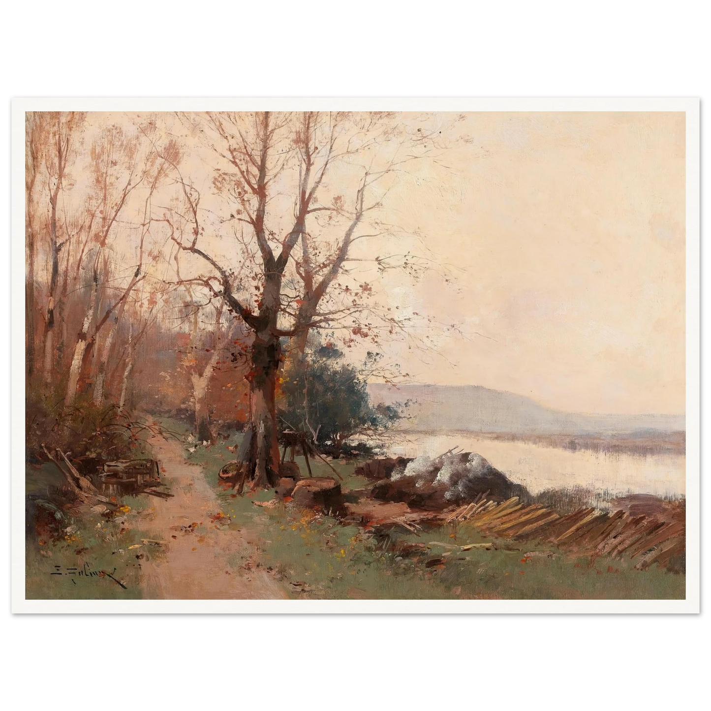 River Landscape Art Print | Eugene Galien Laloue - Framed Poster - 30x40 cm / 12x16″ - Black frame