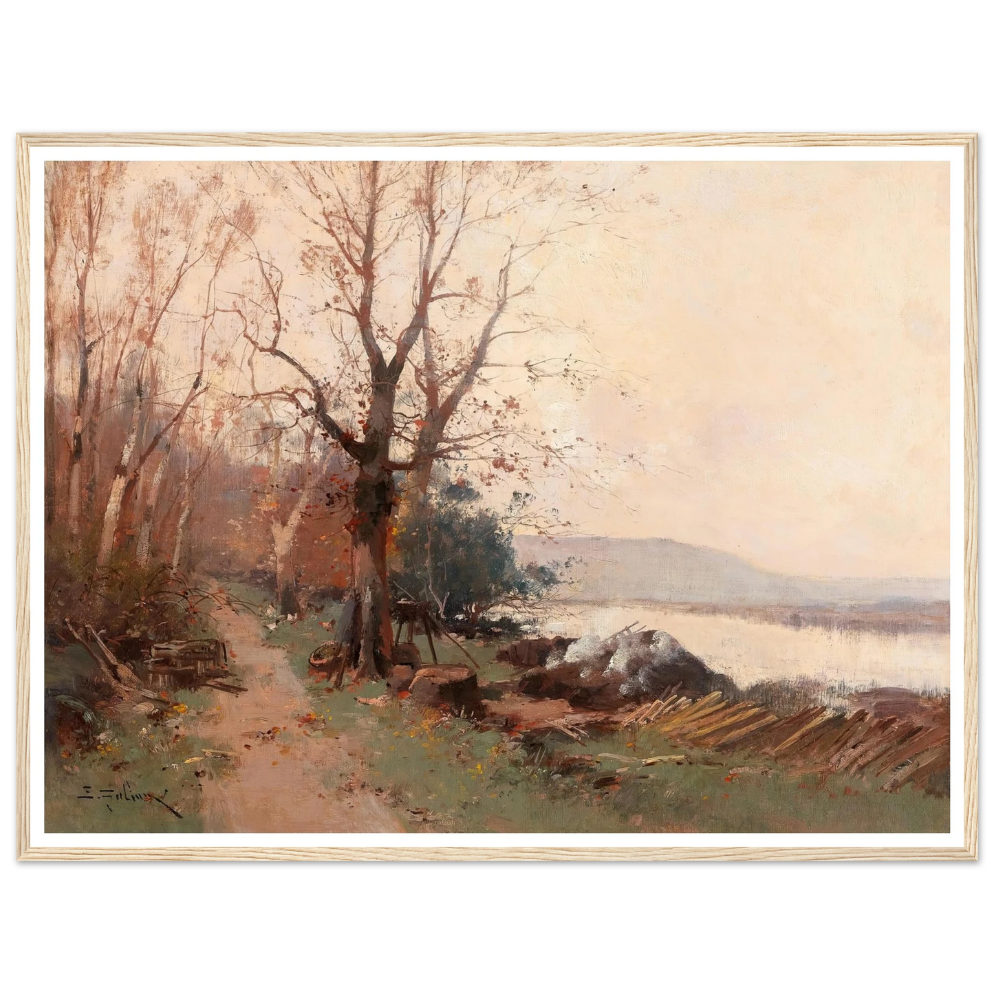 River Landscape Art Print | Eugene Galien Laloue - Framed Poster - 30x40 cm / 12x16″ - Black frame