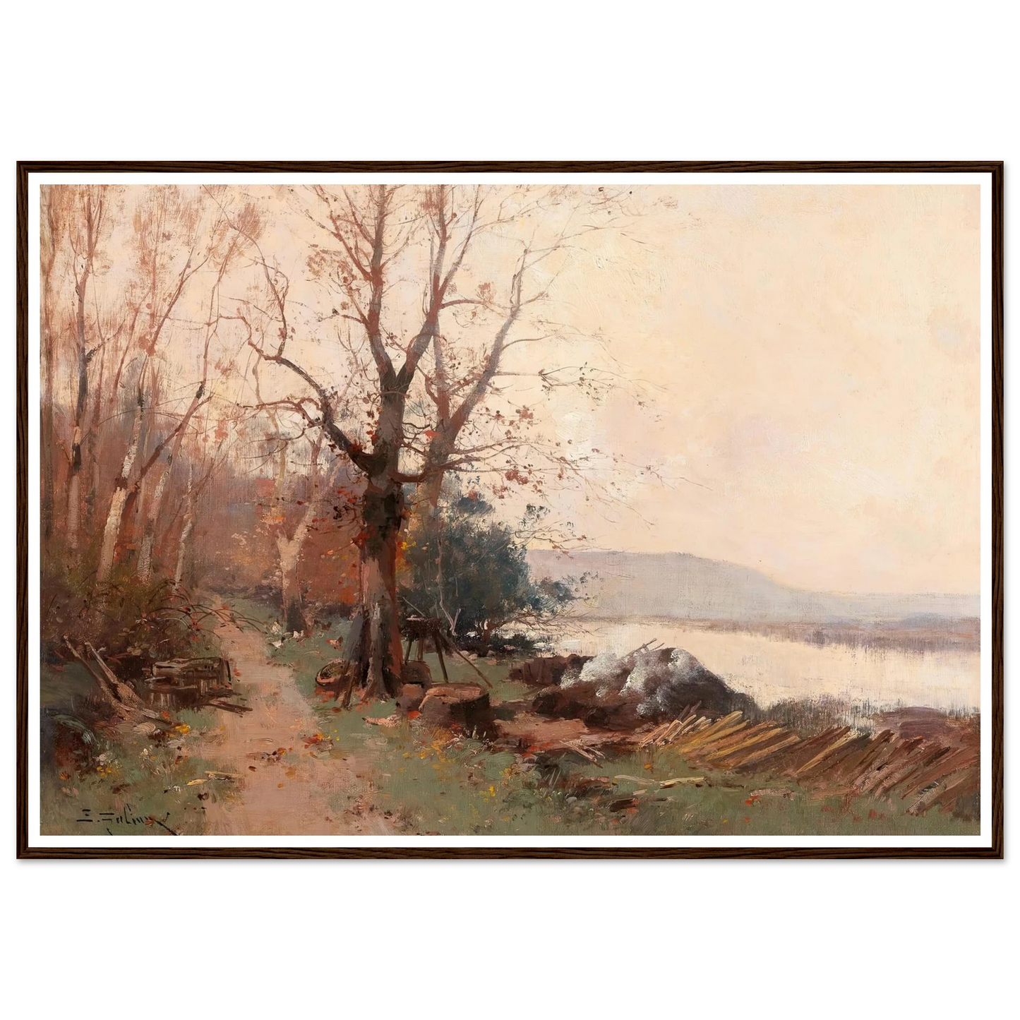 River Landscape Art Print | Eugene Galien Laloue - Framed Poster - 30x40 cm / 12x16″ - Black frame