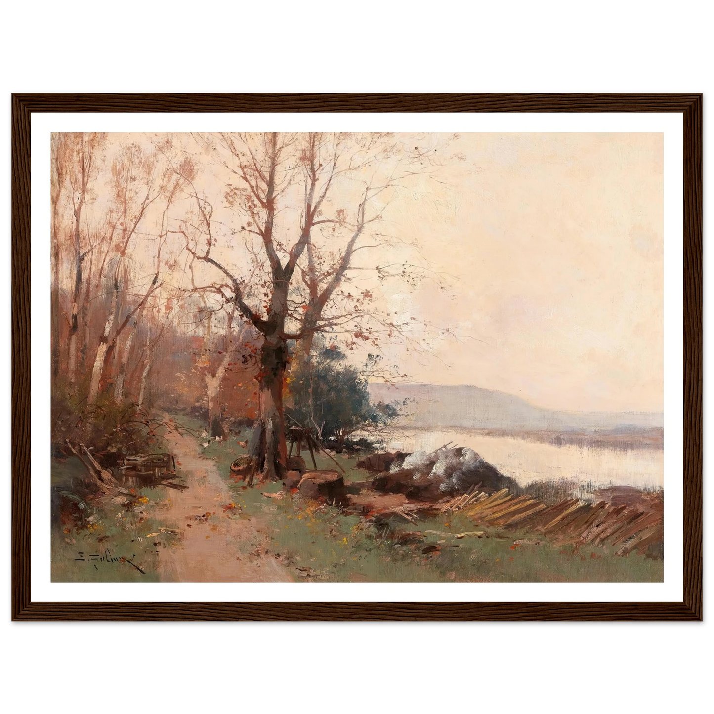 River Landscape Art Print | Eugene Galien Laloue - Framed Poster - 30x40 cm / 12x16″ - Black frame