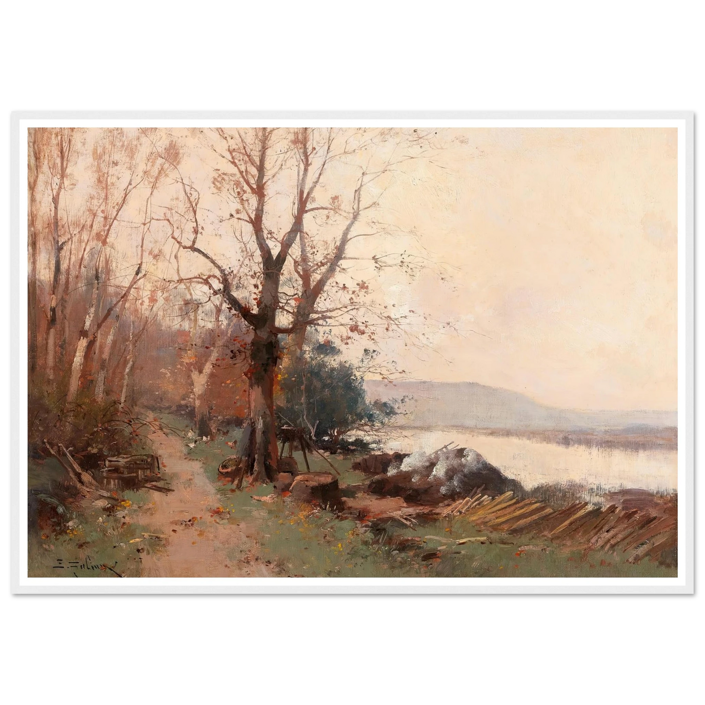 River Landscape Art Print | Eugene Galien Laloue - Framed Poster - 30x40 cm / 12x16″ - Black frame