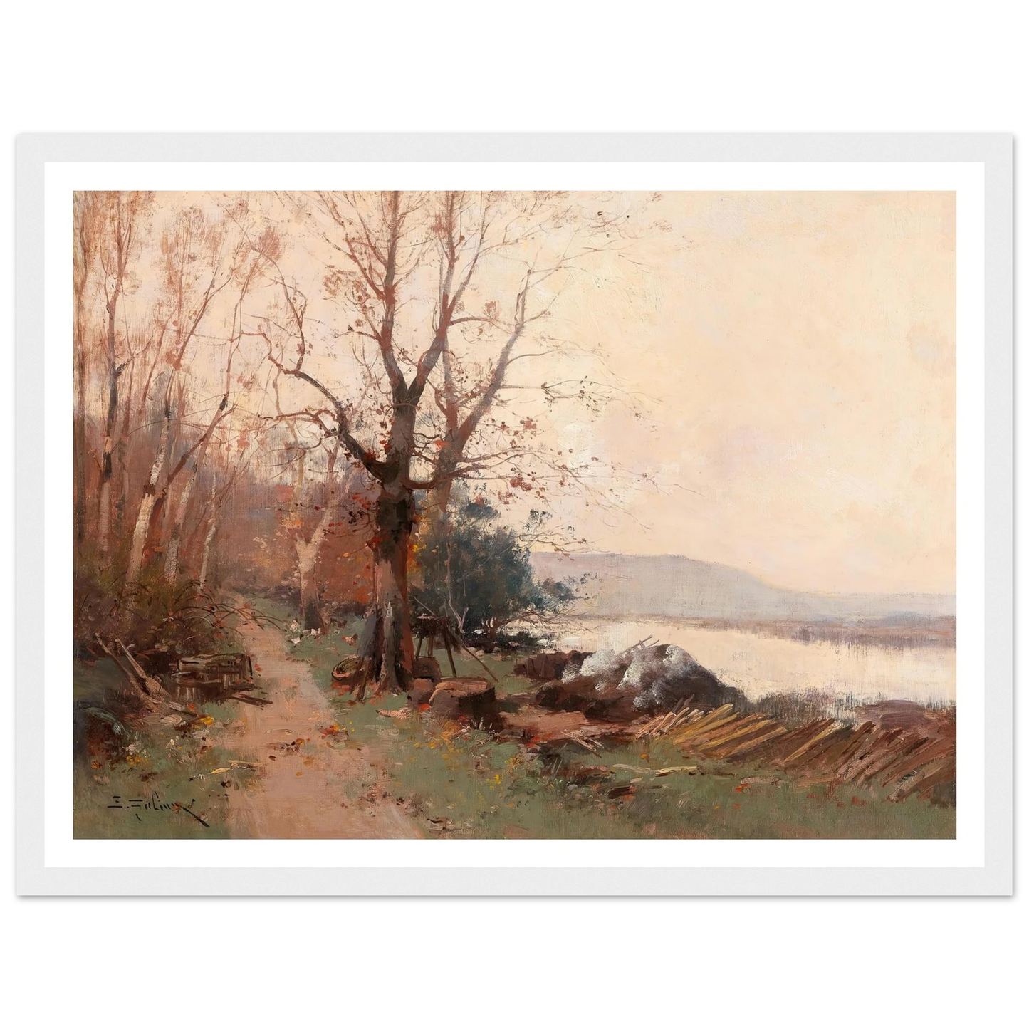 River Landscape Art Print | Eugene Galien Laloue - Framed Poster - 30x40 cm / 12x16″ - Black frame