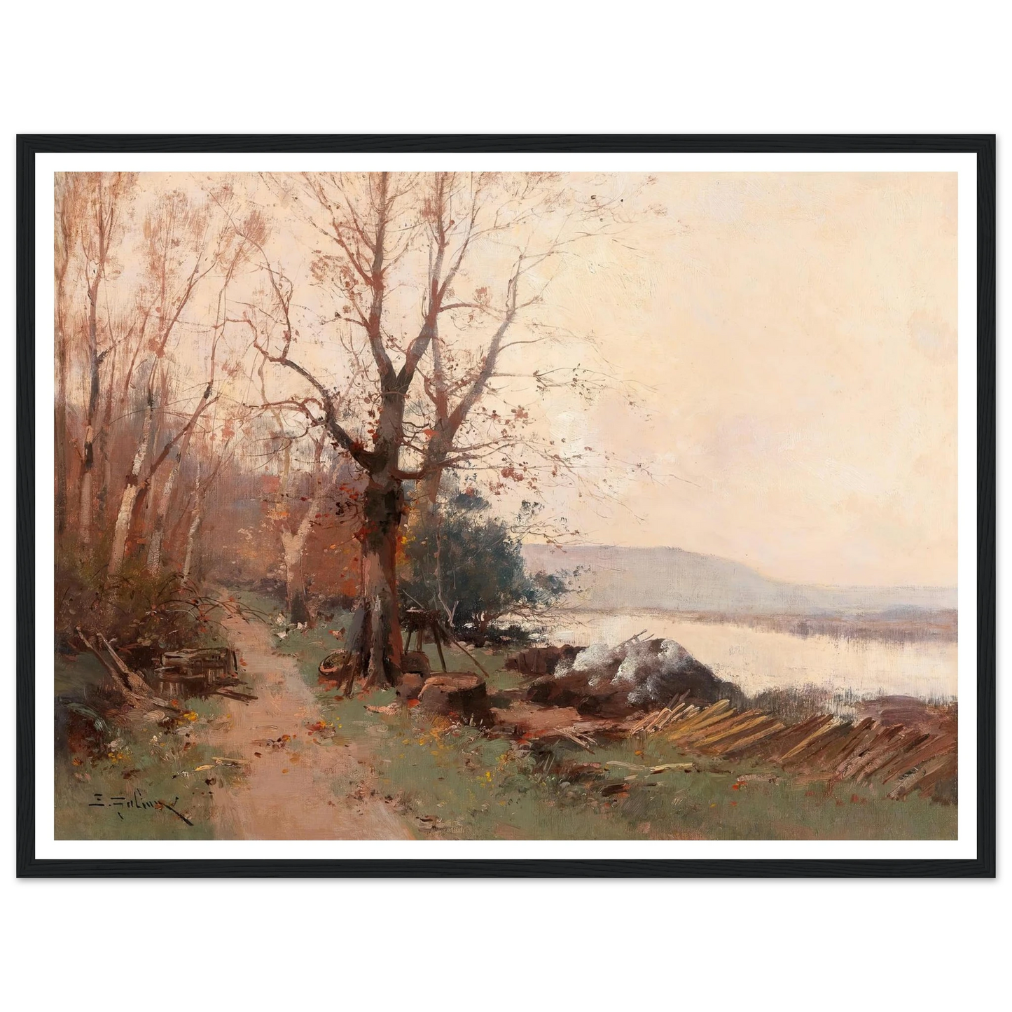 River Landscape Art Print | Eugene Galien Laloue - Framed Poster - 30x40 cm / 12x16″ - Black frame