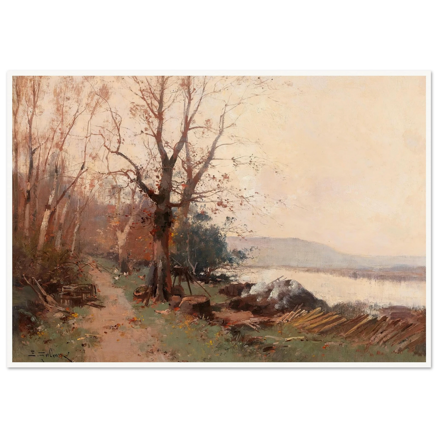 River Landscape Art Print | Eugene Galien Laloue - Framed Poster - 30x40 cm / 12x16″ - Black frame