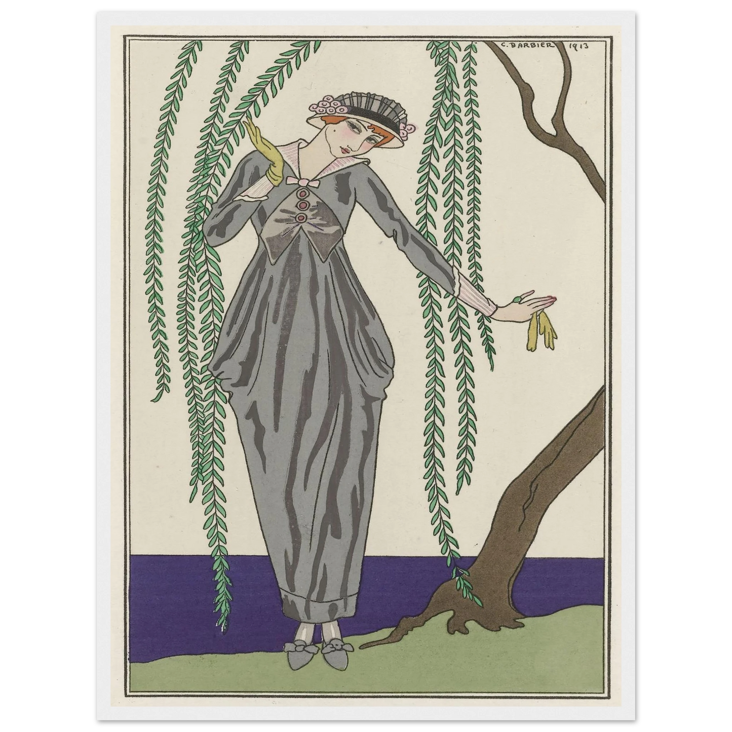 Robe de taffetas (1913) Art Print | George Barbier - Framed Poster - 30x40 cm / 12x16″ - Black frame