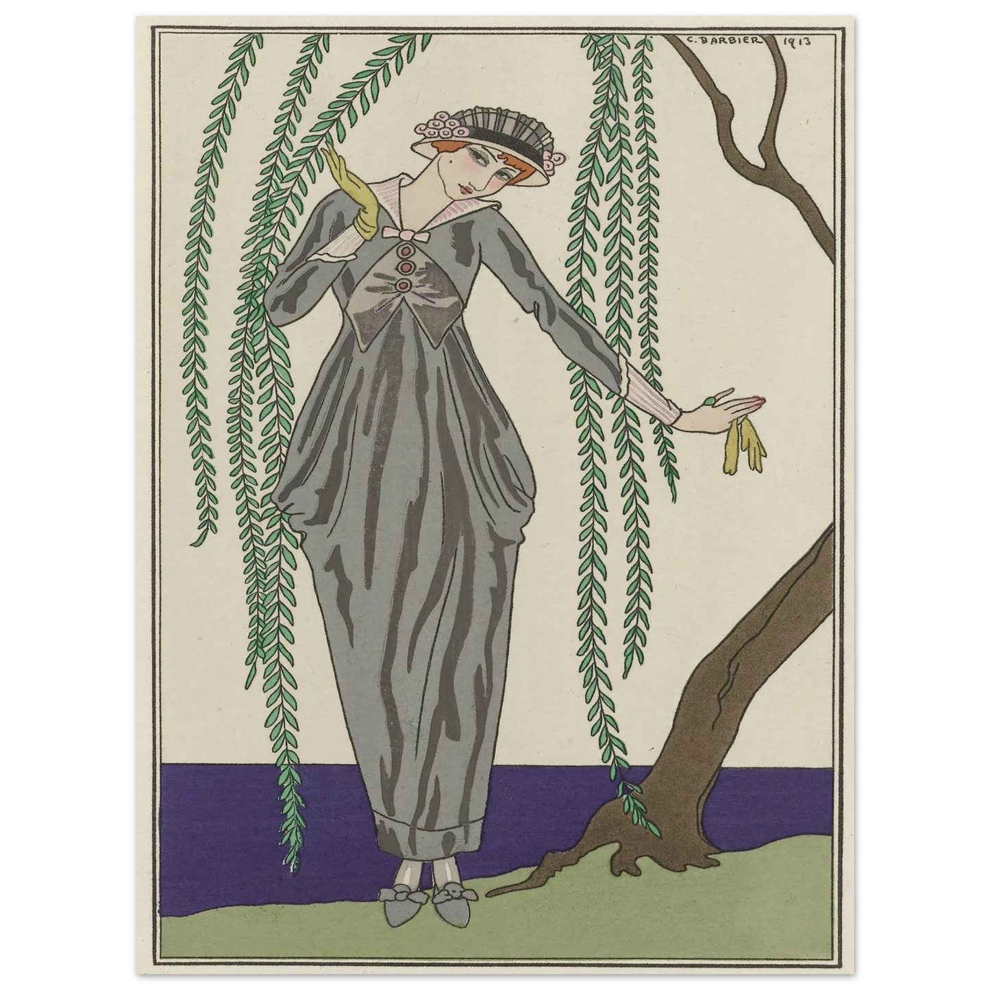 Robe de taffetas (1913) Art Print | George Barbier - Framed Poster - 30x40 cm / 12x16″ - Black frame