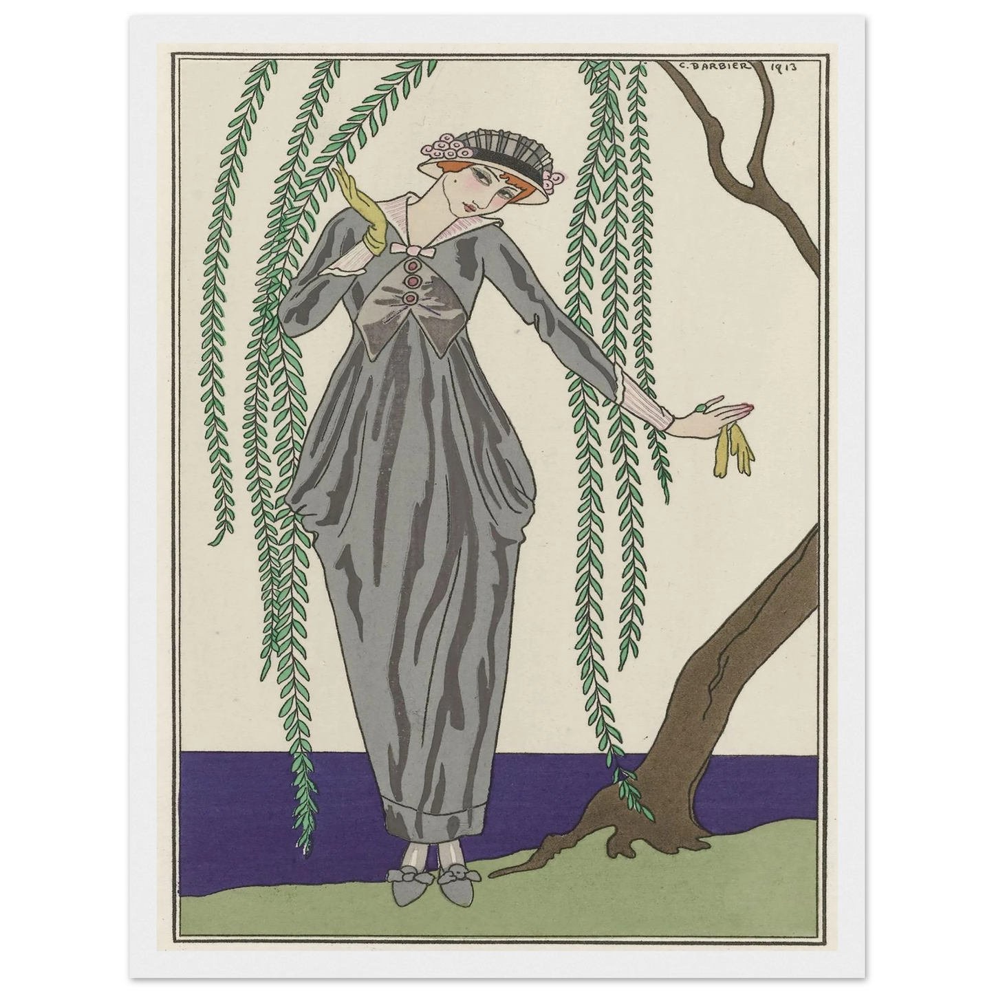 Robe de taffetas (1913) Art Print | George Barbier - Framed Poster - 30x40 cm / 12x16″ - Black frame