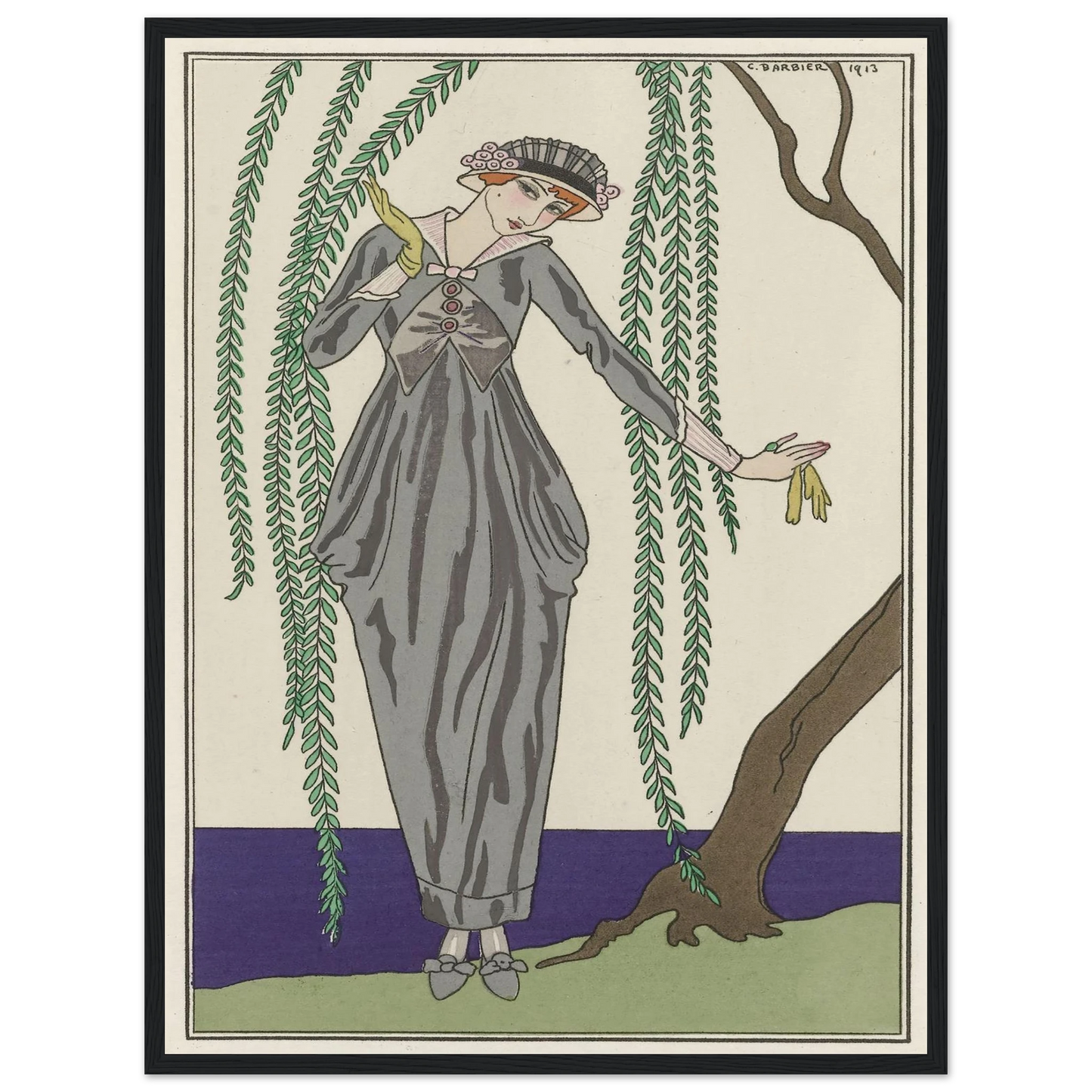 Robe de taffetas (1913) Art Print | George Barbier - Framed Poster - 30x40 cm / 12x16″ - Black frame