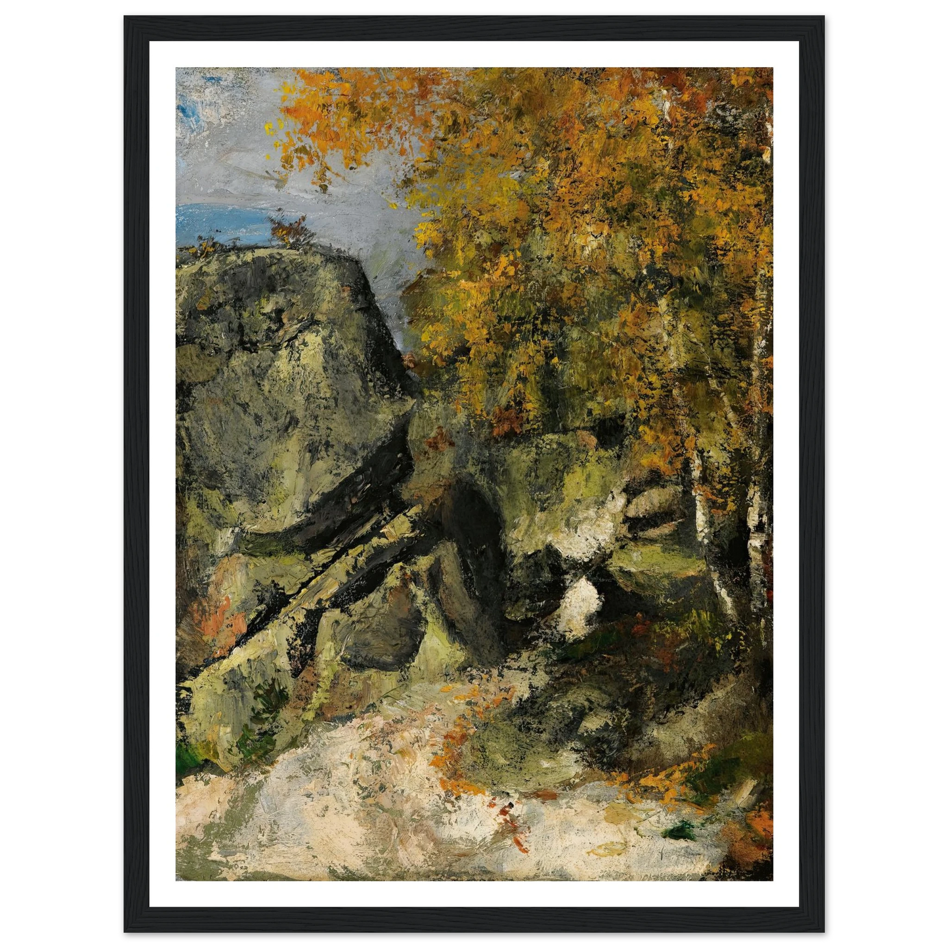 Rochers Dans La Fôret, Fontainebleau (circa 1865-68) Art Print | Paul Cezanne - Framed Poster - 30x40 cm / 12x16″ - Black frame