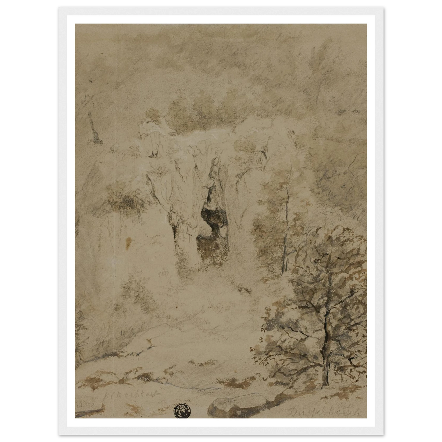 Rocky Landscape (1832) Art Print | Barend Cornelis Koekkoek - Framed Poster - 30x40 cm / 12x16″ - Black frame