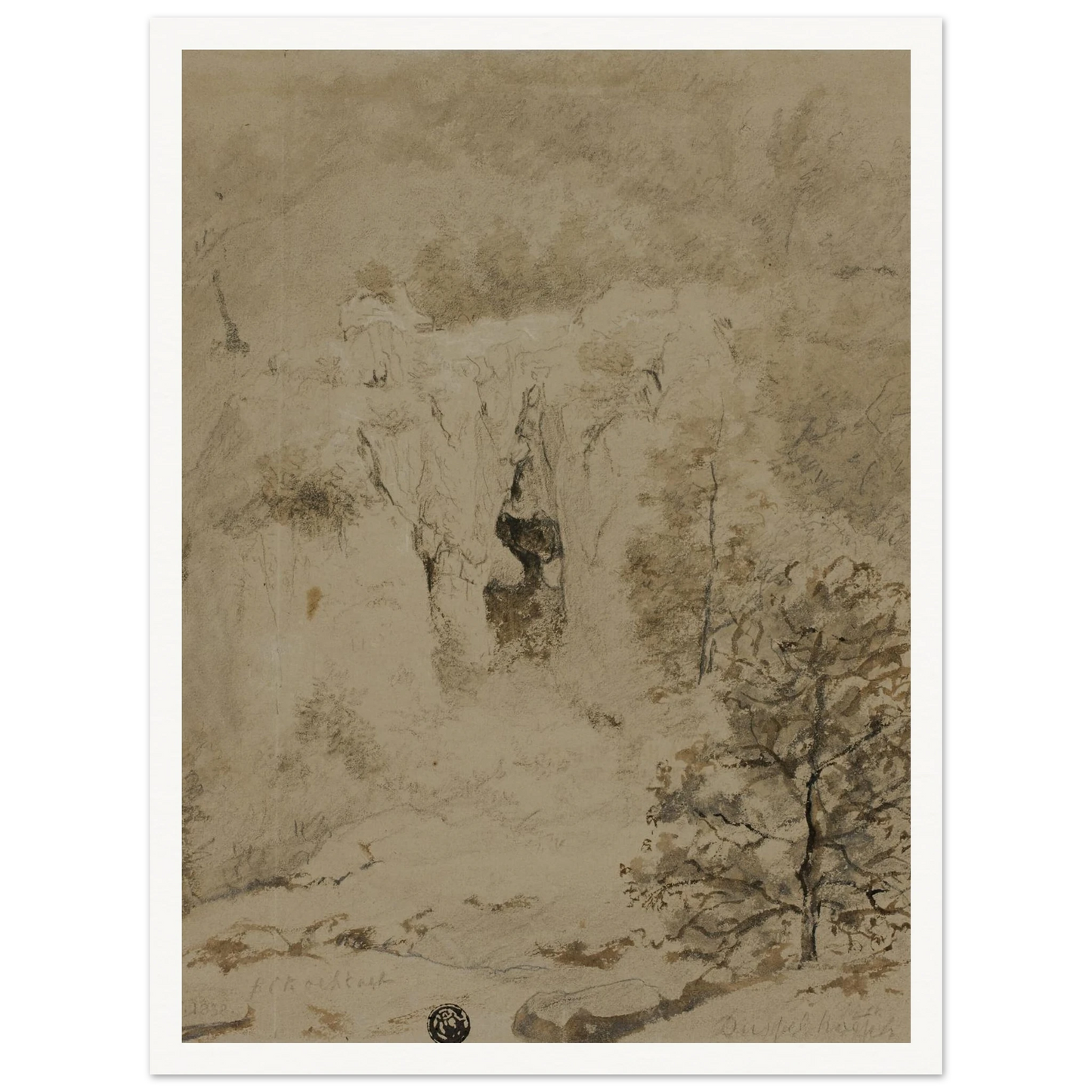 Rocky Landscape (1832) Art Print | Barend Cornelis Koekkoek - Framed Poster - 30x40 cm / 12x16″ - Black frame